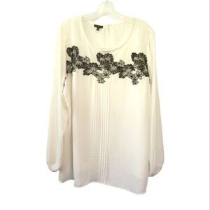 Talbots Cream & Black Lace Pintuck Popover Blouse Size 2X